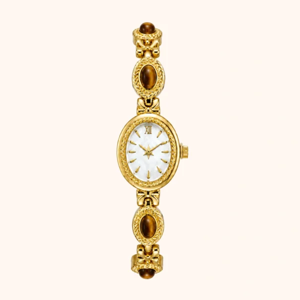 mh-b9 MoHerWatch Elegant Gold Oval White Dial Gemstone Bracelet Watch for Women