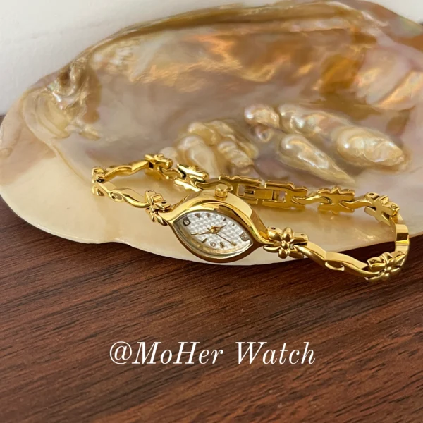 MoHerWatch Elegant Gold Marquise Dial Bracelet Watch for Women