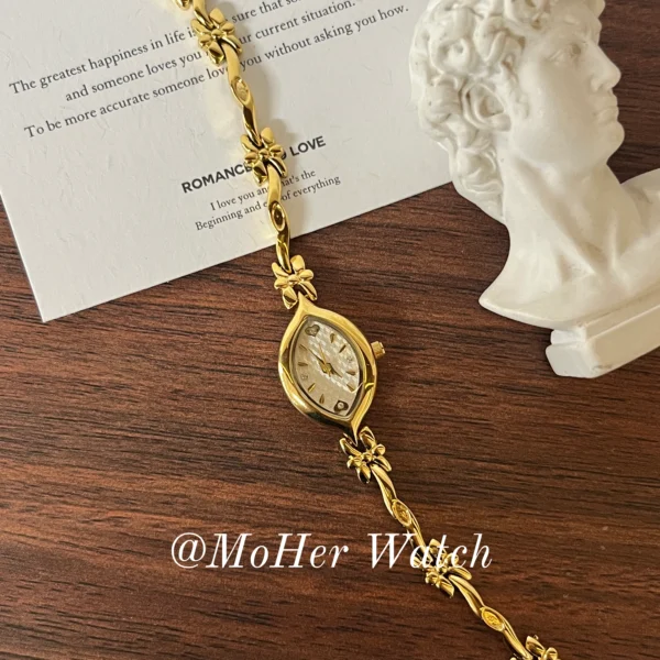 MoHerWatch Elegant Gold Marquise Dial Bracelet Watch for Women