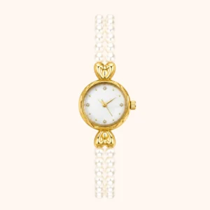 Elegant Pearl Bracelet Watch Gold Dial Watch for Women