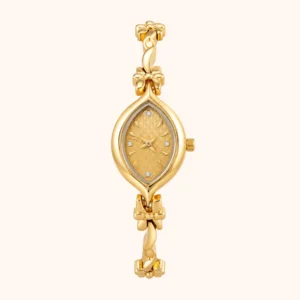 Classic Gold Marquise Floral Bracelet Rhinestone Watch for Women