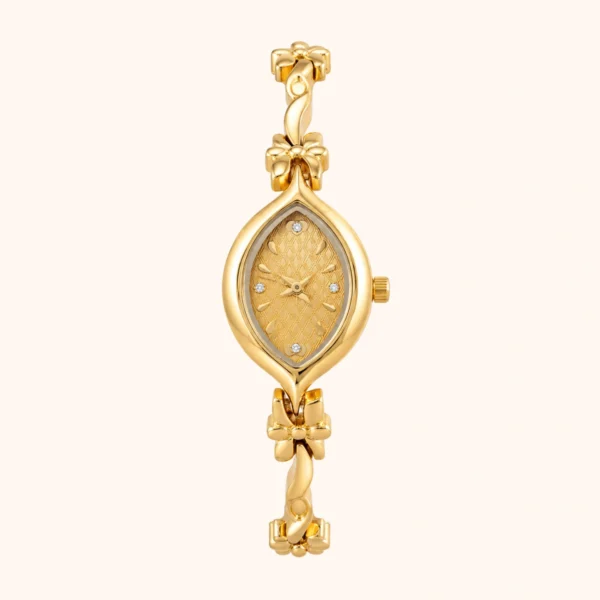 moher new-12 Classic Gold Marquise Floral Bracelet Rhinestone Watch for Women