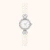 moher new-13 Elegant Pearl Bracelet Watch Silver Dial Watch for Women