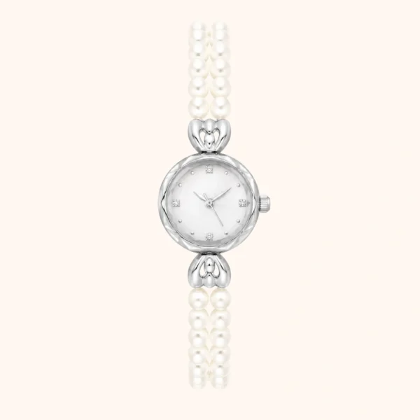 moher new-13 Elegant Pearl Bracelet Watch Silver Dial Watch for Women