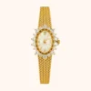 Elegant Gold Oval Rhinestone Mesh Bracelet Watch for Women