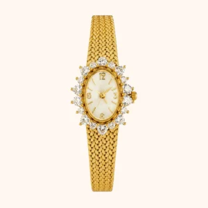 Elegant Gold Oval Rhinestone Mesh Bracelet Watch for Women