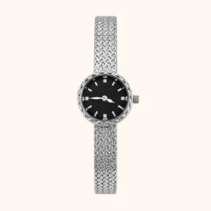 Elegant Silver Mesh Bracelet Watch Black Dial Watch for Women