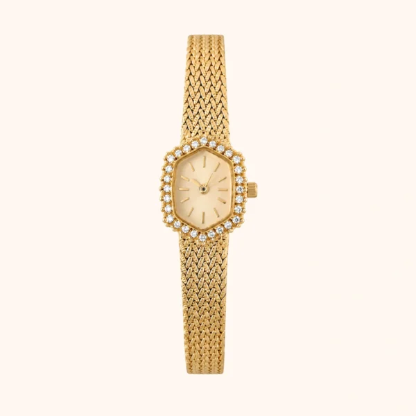 Elegant Gold Geometric Rhinestone Mesh Bracelet Watch for Women