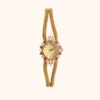 moher new-2 Elegant Gold Double Mesh Bracelet Pink Rhinestone Watch for Women