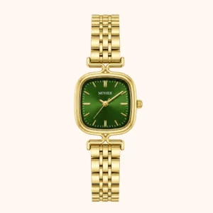 MoHer Watch Gold Square Dark Green Dial Bracelet Watch for Women