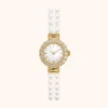 Dainty Pearl Bracelet Watch Gold Dial Watch for Women