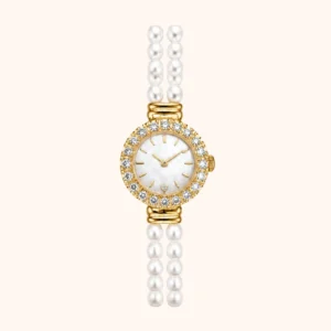 Dainty Pearl Bracelet Watch Gold Dial Watch for Women