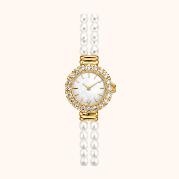 Dainty Pearl Bracelet Watch Gold Dial Watch for Women