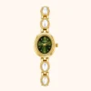 Elegant Gold Oval Bracelet Dark Green Dial Watch for Women