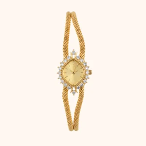 Elegant Gold Double Mesh Bracelet Watch Rhinestone Dial Watch for Women