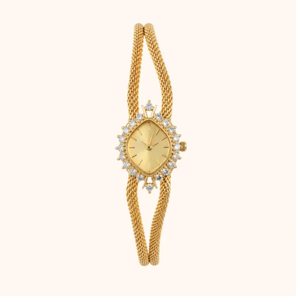 moher new-5 Elegant Gold Double Mesh Bracelet Watch Rhinestone Dial Watch for Women