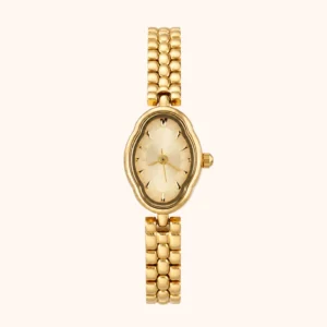 Classic Irregular-Shaped Gold Dial Bracelet Watch for Women