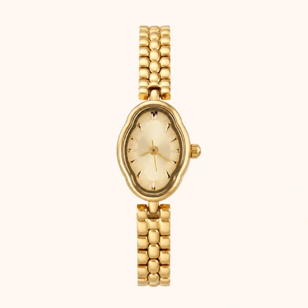 Classic Irregular-Shaped Gold Dial Bracelet Watch for Women
