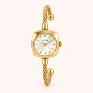 Elegant Pale Oval Dial Gold Open Cuff Watch for Women