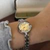 Elegant Silver Leaf Link Bracelet Round Dial Watch for Women