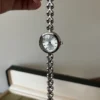 Elegant Silver Leaf Link Bracelet Round Dial Watch for Women