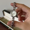 Elegant Silver Leaf Link Bracelet Round Dial Watch for Women