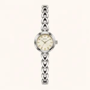 Elegant Silver Leaf Link Bracelet Round Dial Watch for Women