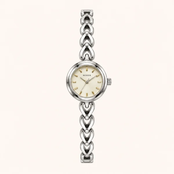 Elegant Silver Leaf Link Bracelet Round Dial Watch for Women