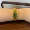 Vintage Green Oval Dial Gold Bracelet Watch for Women