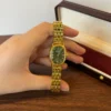 Vintage Green Oval Dial Gold Bracelet Watch for Women