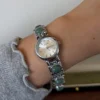 Vintage Green Oval Accent Silver Bracelet Round Dial Watch for Women