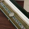 Vintage Green Oval Accent Silver Bracelet Round Dial Watch for Women