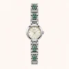 Vintage Green Oval Accent Silver Bracelet Round Dial Watch for Women