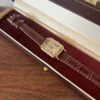 Vintage Roman Numeral Rectangle Dial Brown Strap Watch for Women