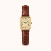 Vintage Roman Numeral Rectangle Dial Brown Strap Watch for Women