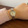 Classic Cream Round Dial Silver Link Bracelet Watch for Women