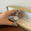 Classic Cream Round Dial Silver Link Bracelet Watch for Women