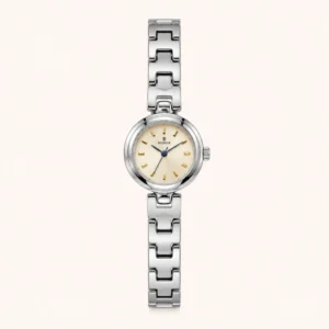 Classic Cream Round Dial Silver Link Bracelet Watch for Women