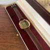 Vintage Green Rounded Square Dial Brown Strap Watch for Women