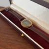 Vintage Green Rounded Square Dial Brown Strap Watch for Women
