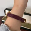 Elegant Champagne Round Dial Burgundy Strap Watch for Women