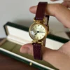 Elegant Champagne Round Dial Burgundy Strap Watch for Women