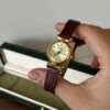 Elegant Champagne Round Dial Burgundy Strap Watch for Women