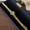Elegant Blue Round Dial Gold Woven Bracelet Watch for Women