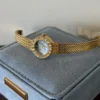 Elegant Blue Round Dial Gold Woven Bracelet Watch for Women