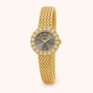 762-main Elegant Blue Round Dial Gold Woven Bracelet Watch for Women