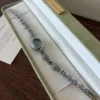 Vintage Green Oval Dial Ornate Silver Bracelet Watch for Women