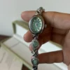 Vintage Green Oval Dial Ornate Silver Bracelet Watch for Women