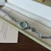 Vintage Green Oval Dial Ornate Silver Bracelet Watch for Women