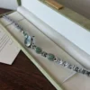 Vintage Green Oval Dial Ornate Silver Bracelet Watch for Women
